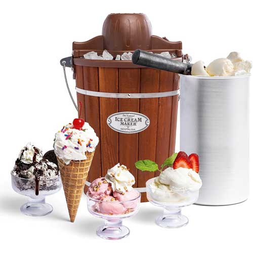 Nostalgia Electric Ice Cream Maker: Old Fashioned Soft Serve Ice Cream Machine - Vintage Wooden Style, Dark Wood, 6 Quart